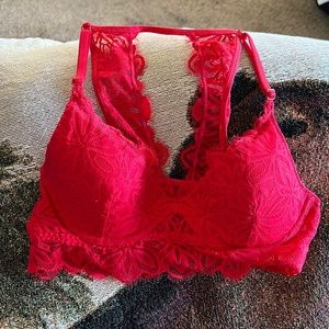 PINK, red lacey bralette. size small.